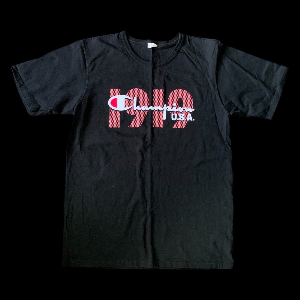 Classic black Champion tee with bold pink